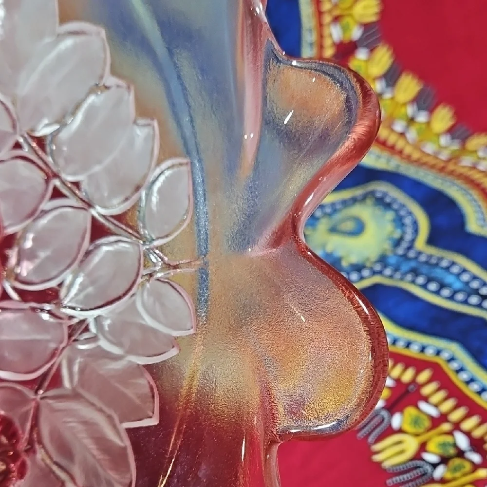 VTG Walther Glas Rosella Pink Frosted Floral Glass Platter NWT Germany